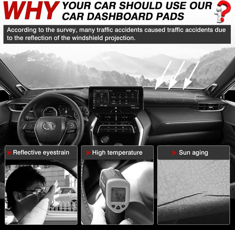 Autorder Diverse application fit Dashboard Cover Mat for 2021 2022 2023 2024 Toyota Venza Accessories Dash Cover Flannel Dash Mat Sunshade Glare UV Rays Protector Home & light industrial compatible - Image 2