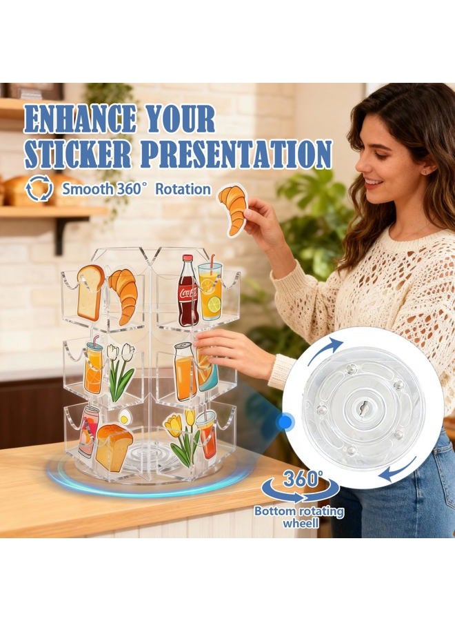 Girouetes Sticker Display Stand 3 Tier Rotating Acrylic Sticker Holder For 3-4'' Stickers, 360° Spinning Clear Business Card Holder Sticker Organizer Rack for Vendors Retail Showcase Tradeshow - Image 4