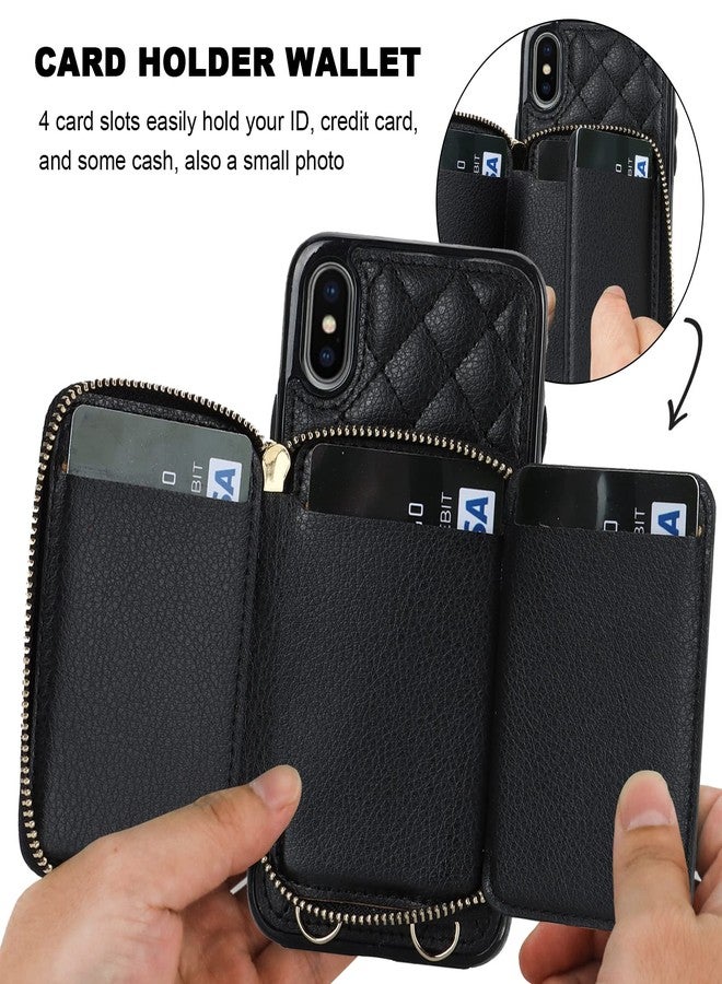 Bocasal Crossbody Wallet Case for iPhone X Xs, RFID Blocking PU Leather Zipper Handbag Purse Flip Cover, Kickstand Folio Case with Card Slots Holder Wrist Strap Lanyard 5.8 Inch (Black) - Image 4