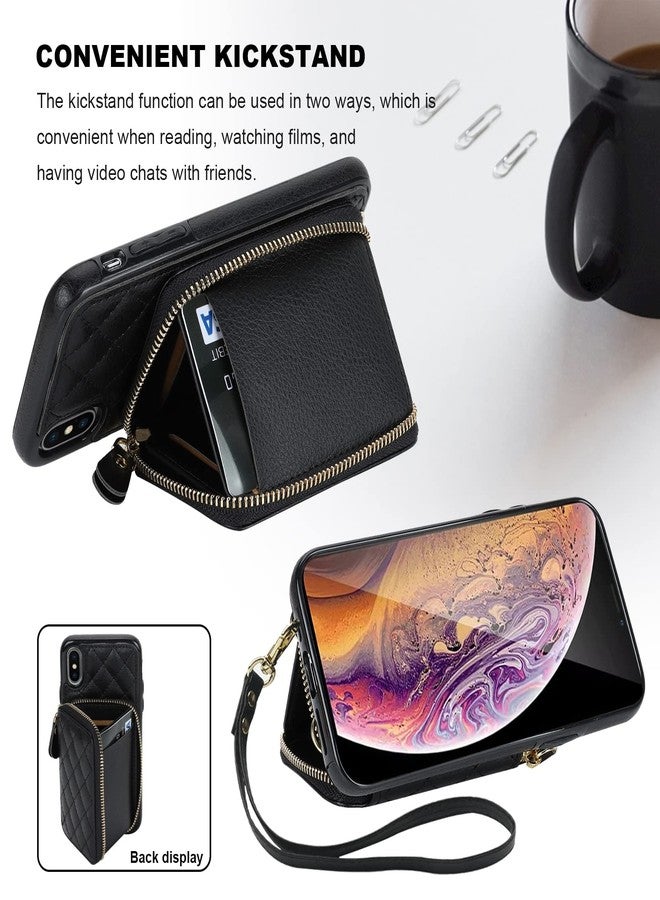 Bocasal Crossbody Wallet Case for iPhone X Xs, RFID Blocking PU Leather Zipper Handbag Purse Flip Cover, Kickstand Folio Case with Card Slots Holder Wrist Strap Lanyard 5.8 Inch (Black) - Image 5