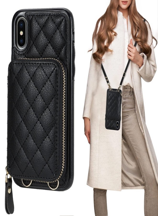 Bocasal Crossbody Wallet Case for iPhone X Xs, RFID Blocking PU Leather Zipper Handbag Purse Flip Cover, Kickstand Folio Case with Card Slots Holder Wrist Strap Lanyard 5.8 Inch (Black) - Image 1