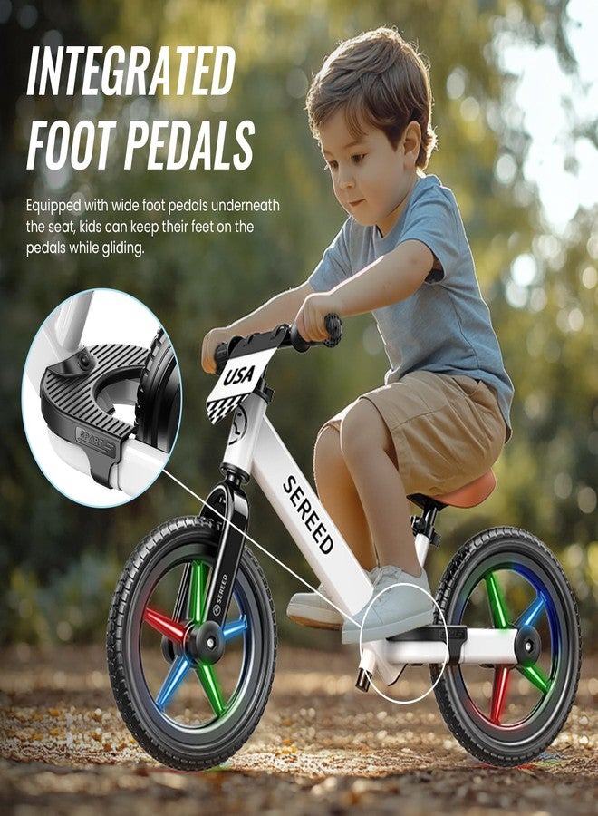 SEREED Toddler Balance Bike 2 Year Old, No Pedal Kids Bicycle Toys for 2-5 Years Old, Tool-Free Adjustment, Customize Plate with Stickers, Gift for 2-3 Boys Girls (White Lighting) - Image 2