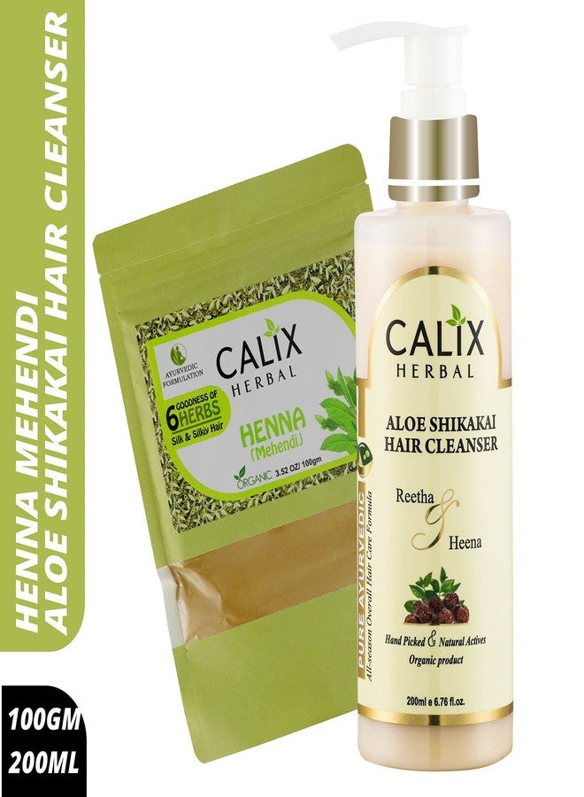 كلاليكس هيربال كاليكس هيربال عضوي وأيورفيدي حناء مهندي 100 غرام + شامبو منظف للشعر بخلاصة الصبار والشيكاكاي 200 مل - يتحكم في تساقط الشعر، ويقوي جذور الشعر - مجموعة عناية بالشعر للرجال والنساء من جميع أنواع الشعر - Image 2