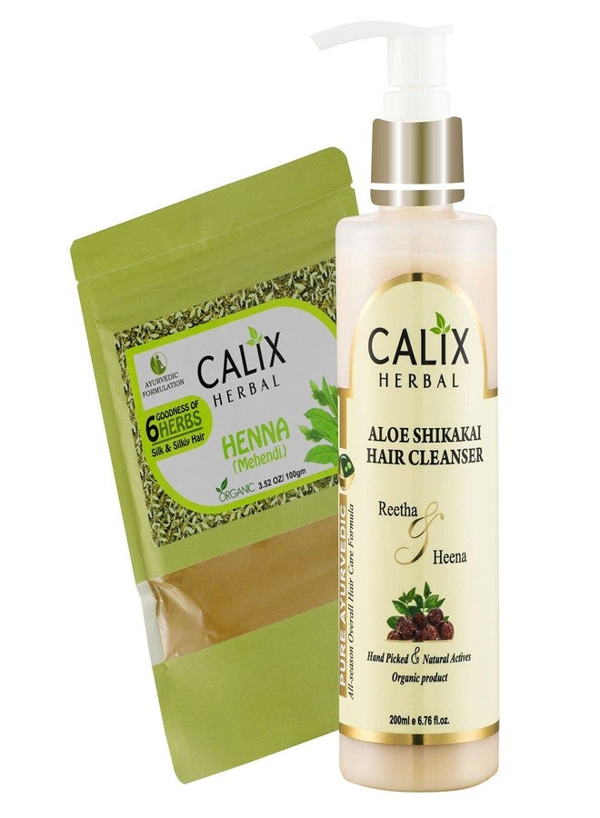 كلاليكس هيربال كاليكس هيربال عضوي وأيورفيدي حناء مهندي 100 غرام + شامبو منظف للشعر بخلاصة الصبار والشيكاكاي 200 مل - يتحكم في تساقط الشعر، ويقوي جذور الشعر - مجموعة عناية بالشعر للرجال والنساء من جميع أنواع الشعر - Image 1