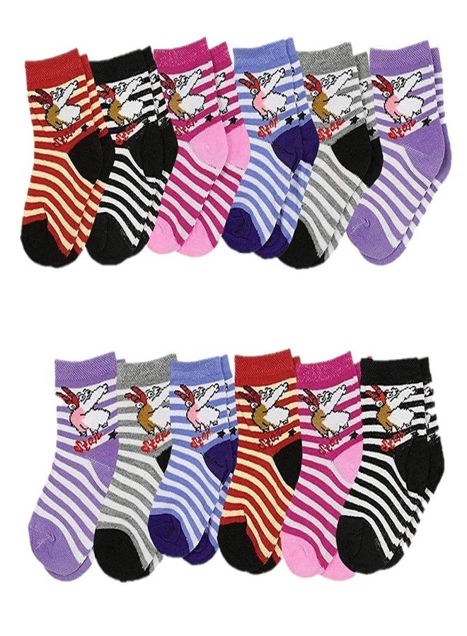 MalvinaSoft Cotton Socks for Baby Girls and Baby Boys (Multicolour, Pack of 12)- (5-6 Years)