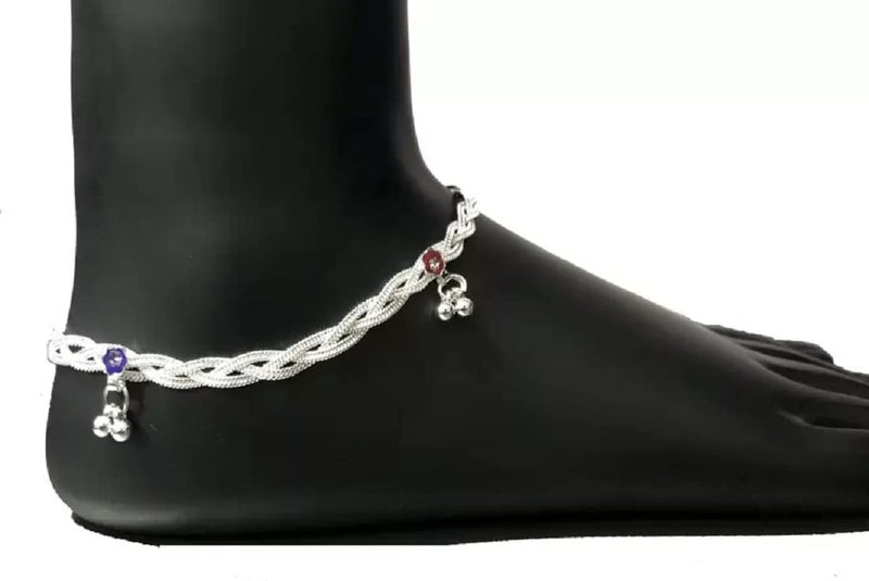 Ligament Girls Women's Silver Plated & Brass Stylish Thin Size Anklets Payal Ghungroo (White pack Of 2) - Image 2