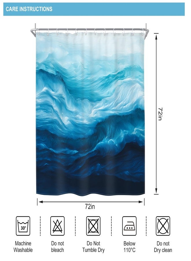 Riyidecor Ocean Beach Shower Curtain Beachy Abstract Blue Sea Wave Coastal Summer Nautical Ombre Navy Modern Nature Cool 72Wx72H Inch Hawaii Fabric Decor Bathroom Polyester Waterproof 12 Pack Hooks - Image 5