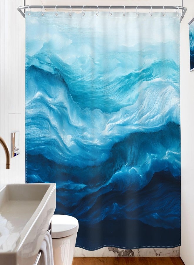 Riyidecor Ocean Beach Shower Curtain Beachy Abstract Blue Sea Wave Coastal Summer Nautical Ombre Navy Modern Nature Cool 72Wx72H Inch Hawaii Fabric Decor Bathroom Polyester Waterproof 12 Pack Hooks - Image 4