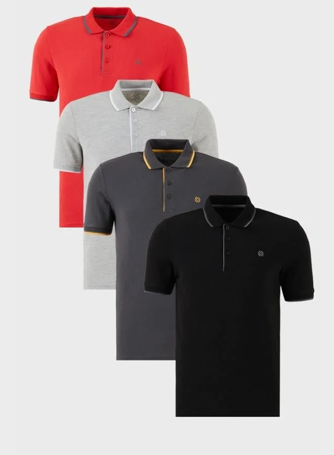 Buratti Buratti Cotton Slim Fit Stripe Detailed Buttoned Polo Collar 4-Pack T Shirt Men's T SHIRT 5902118S4