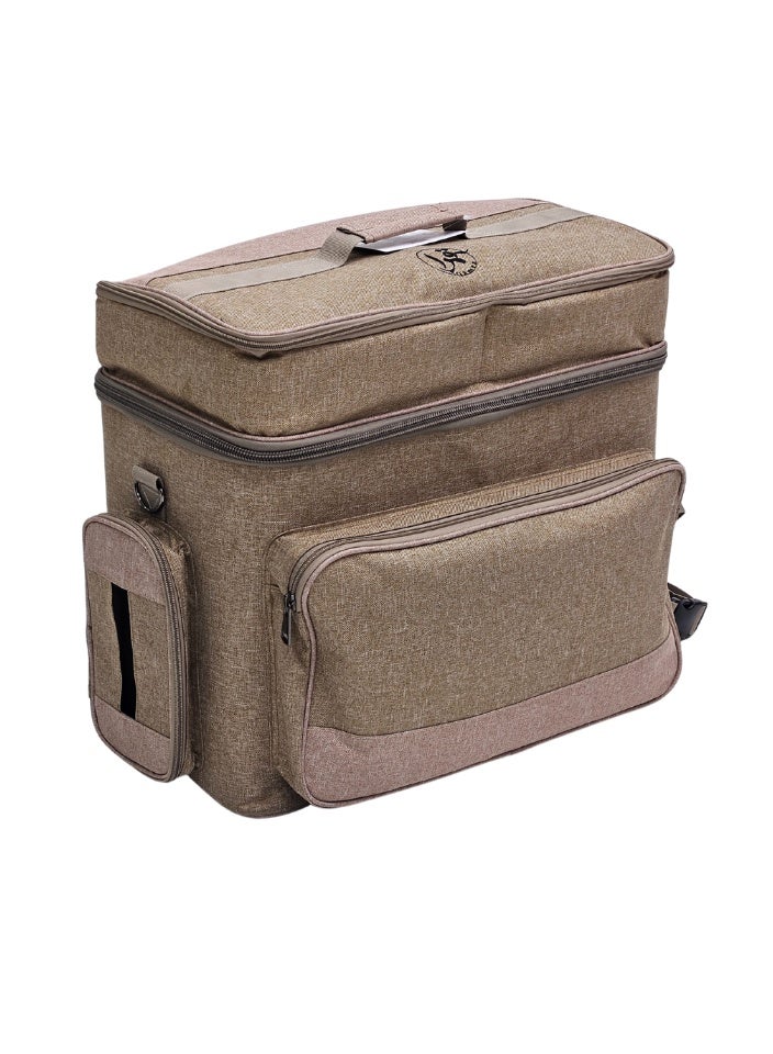 قمرا حقيبة تخييم وسفر ذات سعة كبيرة ذات طابقين مع جيوب متعددة وبطانة داخلية، مصنوعة من قماش أكسفورد متين ومقاوم للماء، مثالية لتنظيم العناصر أثناء التخييم والرحلات (45 × 24 × 41 سم) - Image 5