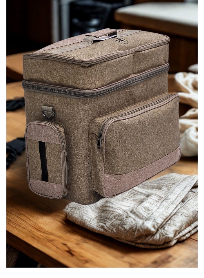 قمرا حقيبة تخييم وسفر ذات سعة كبيرة ذات طابقين مع جيوب متعددة وبطانة داخلية، مصنوعة من قماش أكسفورد متين ومقاوم للماء، مثالية لتنظيم العناصر أثناء التخييم والرحلات (45 × 24 × 41 سم) - Image 2