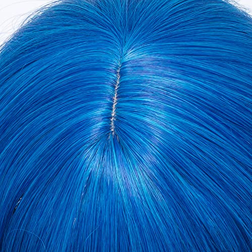 QACCF Dark Blue Wig Short Curly Shoulder Length Women Full Bang Halloween Cosplay Party Ocean Blure Omber Wig (Ocean) - Image 4