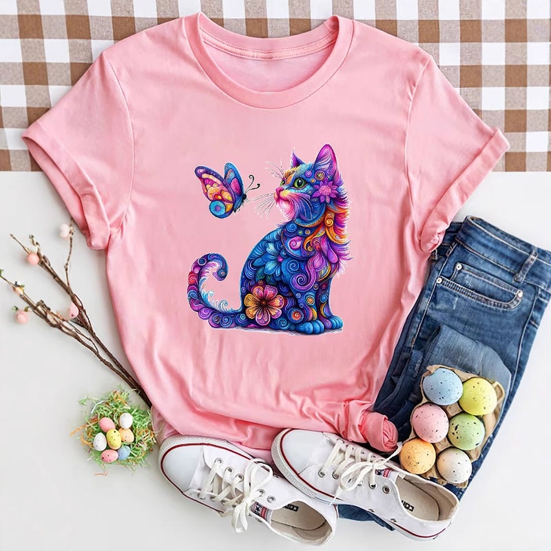 Independent Station Women'S Tops Round Neck Cartoon Printed Short-Sleeved T-Shirt-M - Image 2