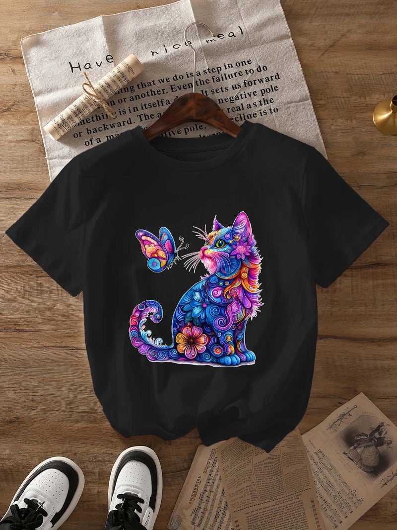 Independent Station Women'S Tops Round Neck Cartoon Printed Short-Sleeved T-Shirt-M - Image 1