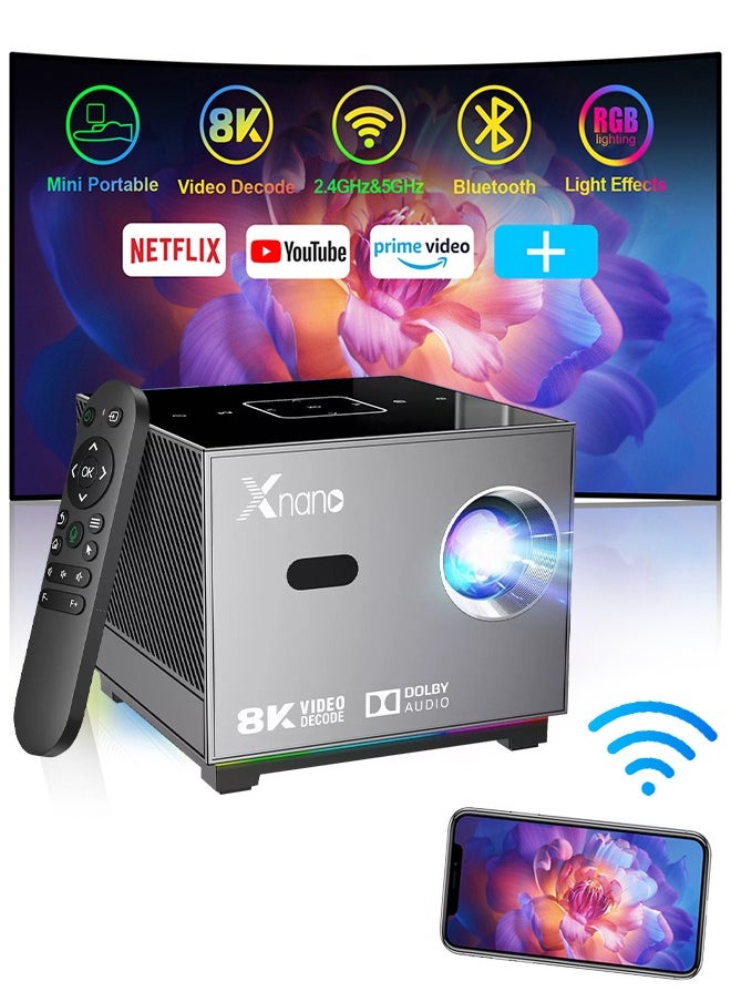 Xnano Projector 4K Android 9.0 Dual 2.4G & 5G 300ANSI BT5.0 Smart Home Theater Mini Portable Projector  - Image 1