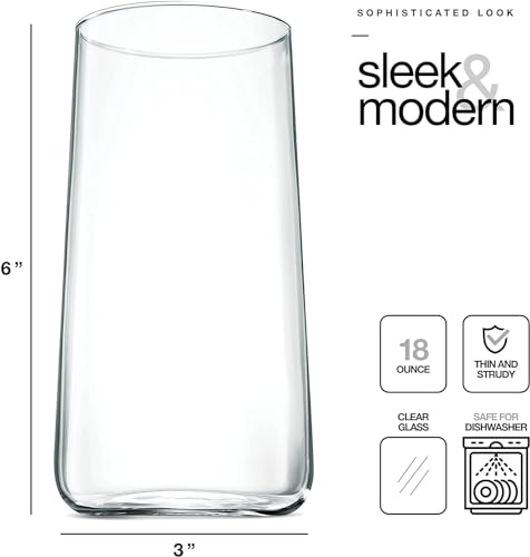 BENETI Modern Tall Drinking Glasses Set of 6 | Handmade In Europe | 18oz Premium Highball Crystal Glass Cups for Water and Juice - Image 5