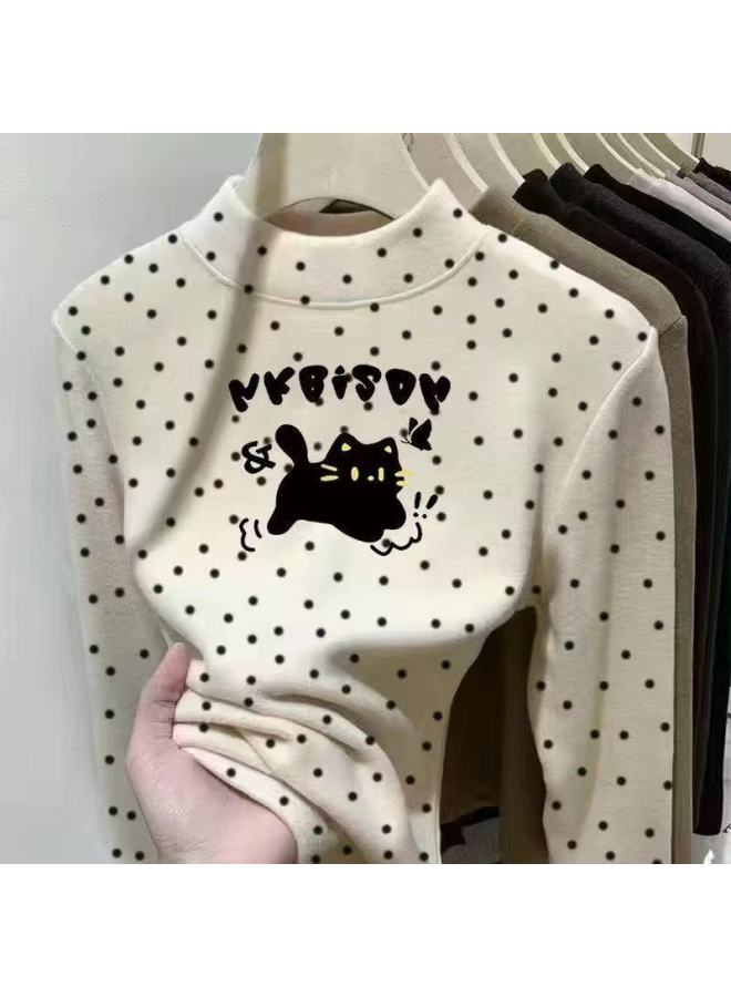 Girls' Autumn And Winter Velvet Semi-turtle Neck Base Layer Shirt, New Mid-child Dotted Top, Baby Long-sleeve T-shirt For Outer Wear