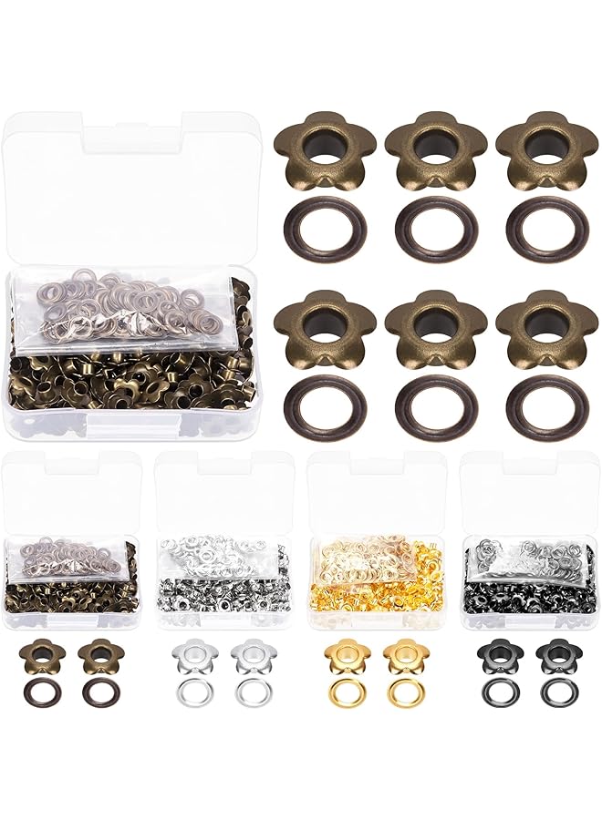 PROMASS promass 200pcs 5mm(3/16in) Flower Eyelets Grommet Set, Antique Brass Metal Flowers Eyelets for Shoe Eyelets, Belt, Bags and Other Leather Project  - Image 1