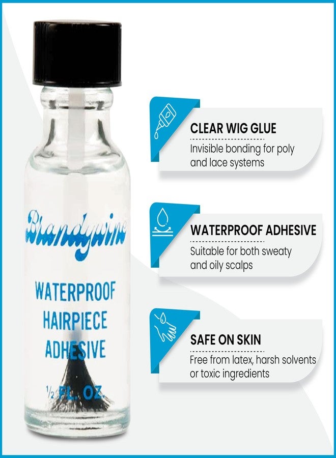 Brandywine Wig Glue Waterproof Hairpiece Toupee Adhesive Clear Invisible Strong Hold with Brush Applicator 0.5 oz - Image 2