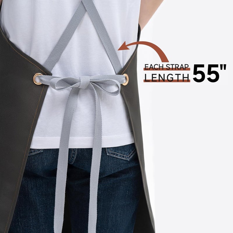 Adjustable Chef Apron for Men and Women with Large Pockets - Waterproof Cotton Canvas, Grey - Image 4