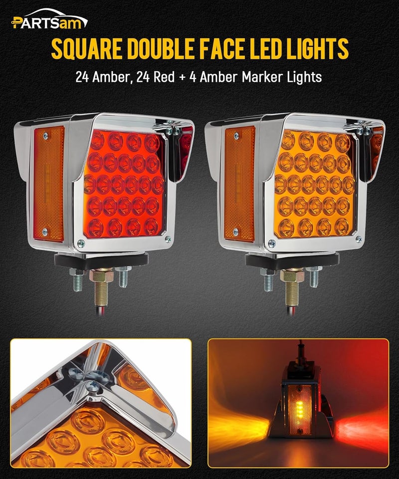 Partsam 52 LED Red/Amber Square Double Face Pedestal Lights - Image 2