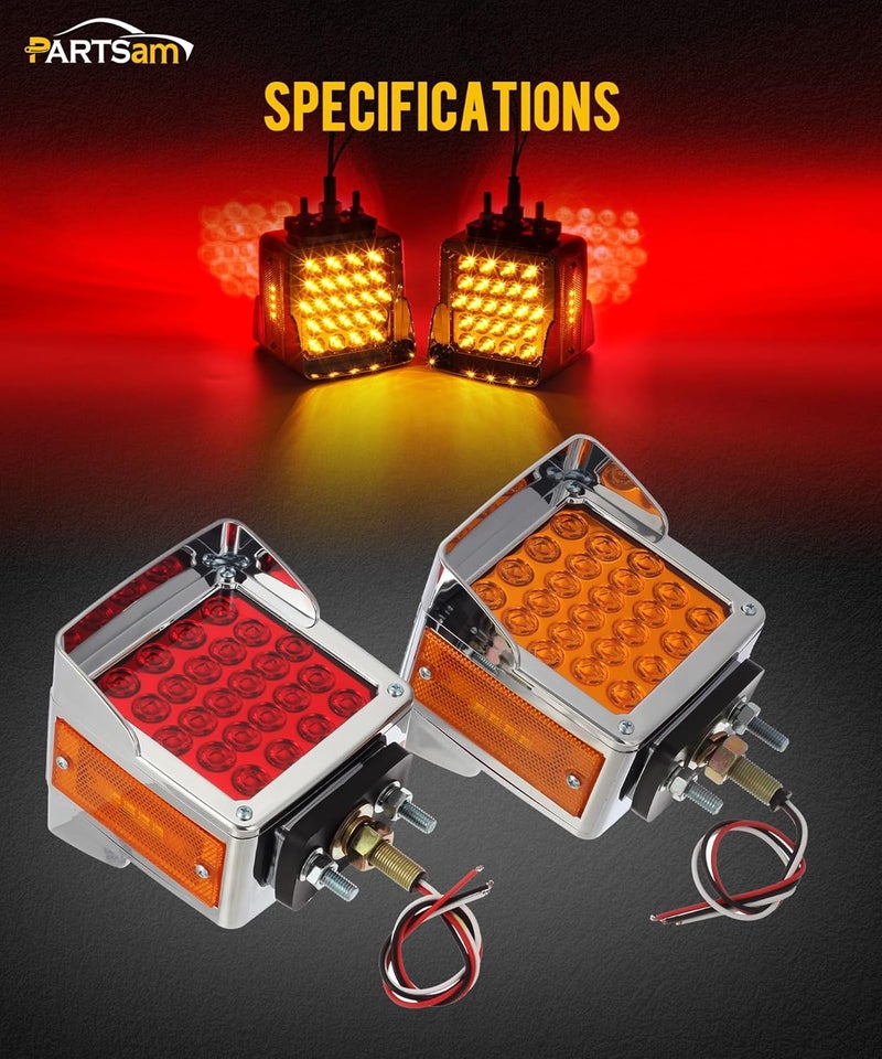 Partsam 52 LED Red/Amber Square Double Face Pedestal Lights - Image 4