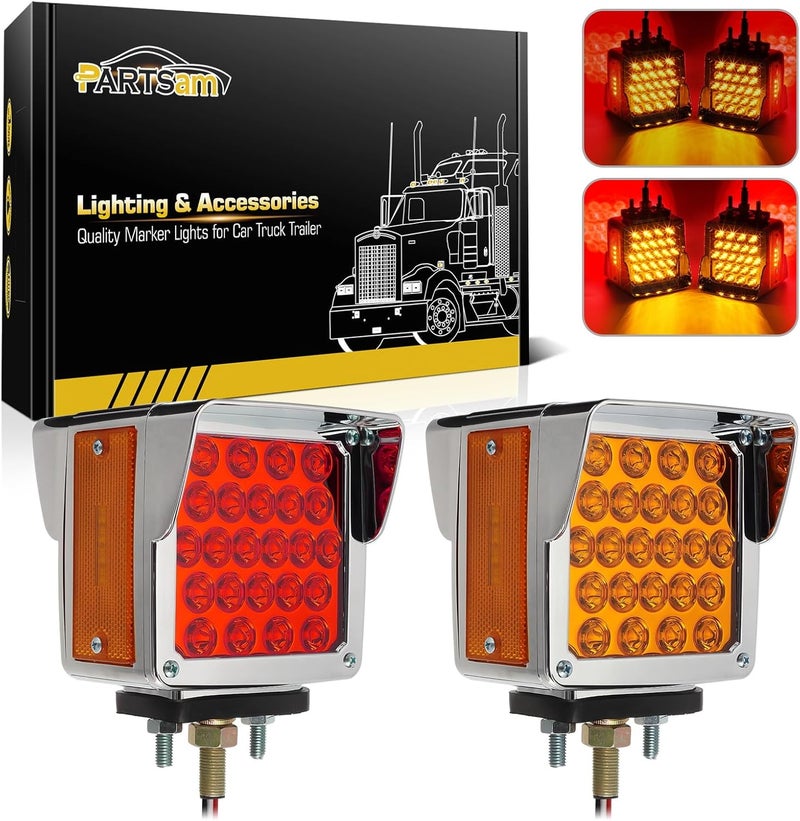 Partsam 52 LED Red/Amber Square Double Face Pedestal Lights - Image 1