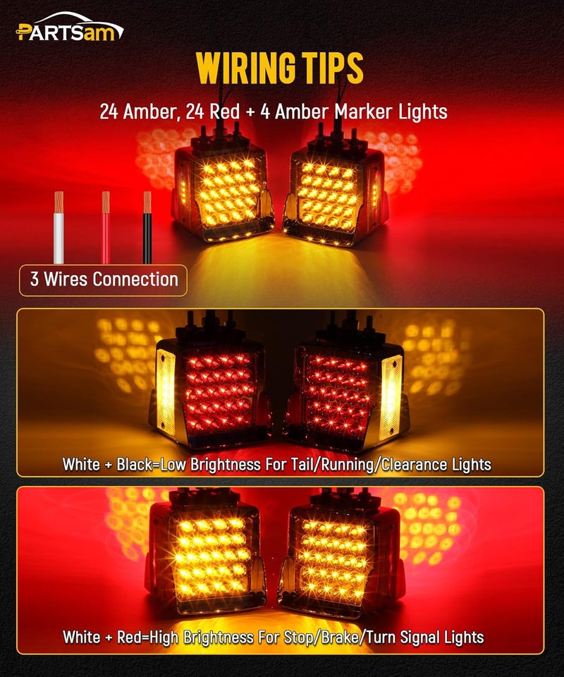 Partsam 52 LED Red/Amber Square Double Face Pedestal Lights - Image 3