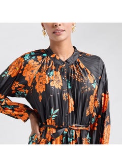 FAV Floral Print Midi Shirt Dress with Long Sleeves  - Image 4