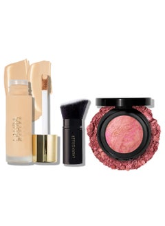 LAURA GELLER NEW YORK LAURA GELLER NEW YORK The Classic Matte Look - Liquid (3 PC): Double Take Liquid Foundation, Light + Retractable Kabuki Brush + Baked Blush-n-Brighten, Pink Buttercream 