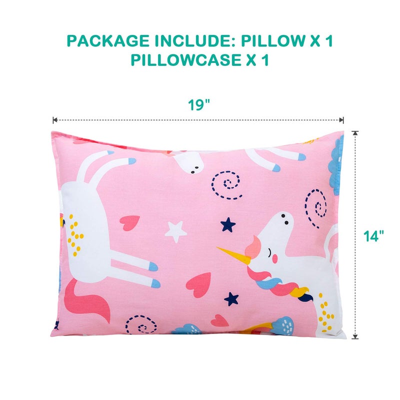 Cottonblue Toddler Pillow Set with Organic Cotton Pillowcase, Pink Unicorn, 14x19 inches, Machine Washable - Image 4
