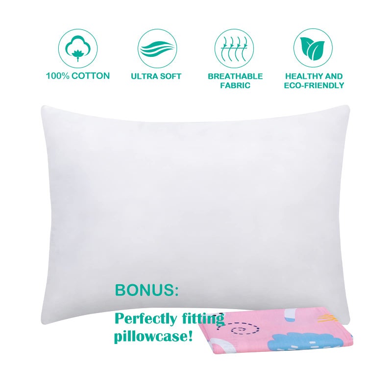 Cottonblue Toddler Pillow Set with Organic Cotton Pillowcase, Pink Unicorn, 14x19 inches, Machine Washable - Image 3