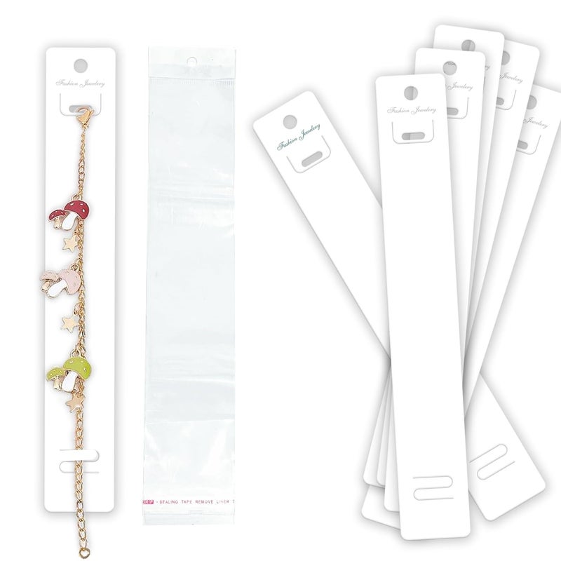DEEPTAGS Jewellery Display Card with Plastic Bags Jewellery Tags for Bracelet, Necklace, Jewelry, White - 20 PCS, 20 x 3 CM - Image 1