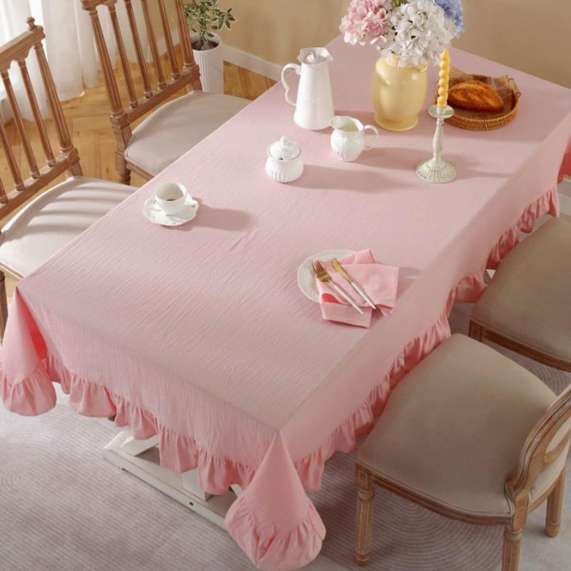 JadeRich Solid Color Ruffled Tablecloth Cotton Rectangular Square Table Cover Decoration for Kitchen Dinning - Image 5