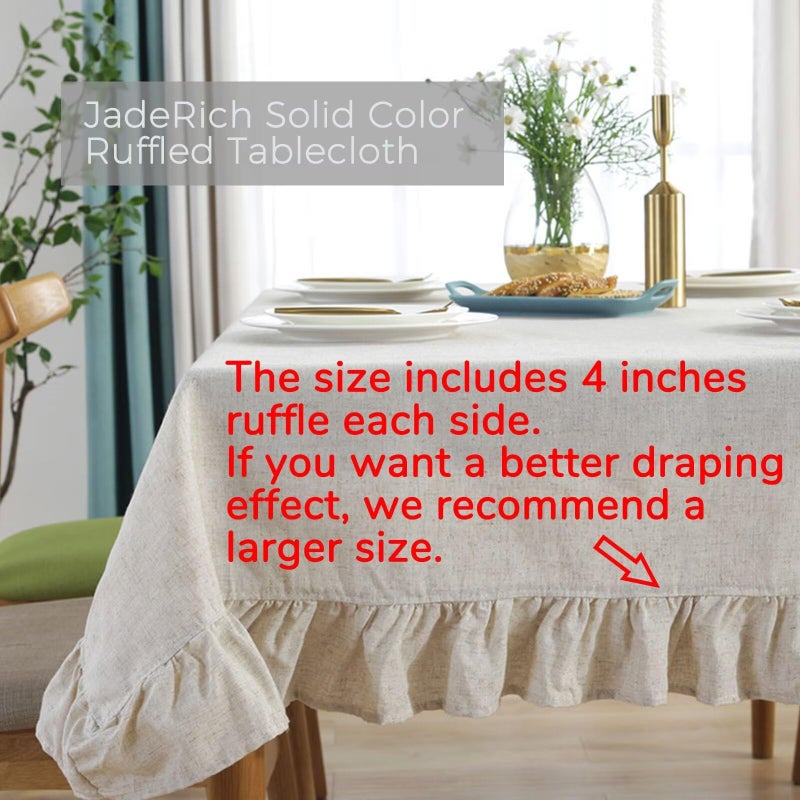 JadeRich Solid Color Ruffled Tablecloth Cotton Rectangular Square Table Cover Decoration for Kitchen Dinning - Image 3