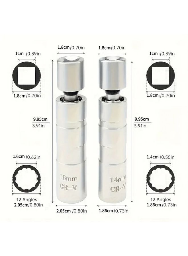 Magnetic Spark Plug Socket Set 14mm 16mm 3 8 Inch Drive Chrome Vanadium Steel - Image 2