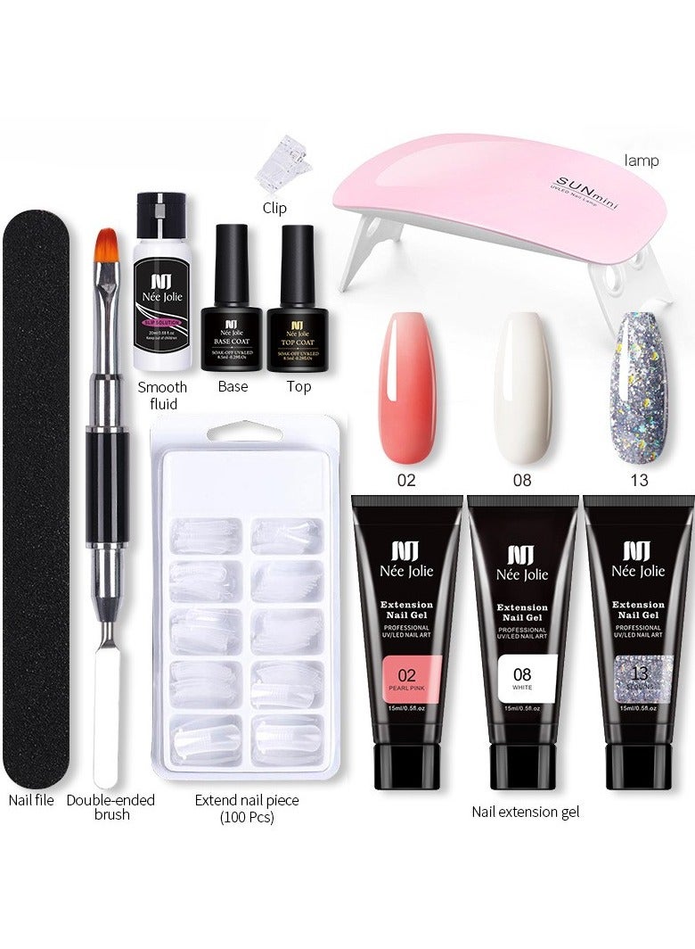 Nee Jolie 3 Colors Poly Gel Nail Kit with UV Lamp Nails Extension Set - Image 1