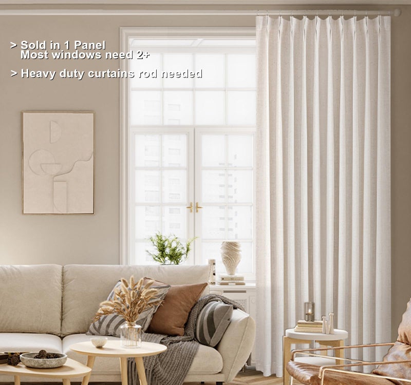 Vision Home Natural Pinch Pleated Full Blackout Curtains Linen Blended Room Darkening Window Curtains 90 inch for Living Room Bedroom Thermal Insulated Pinch Pleat Drapes with Hooks 1 Panel 60"Wx90"L - Image 2