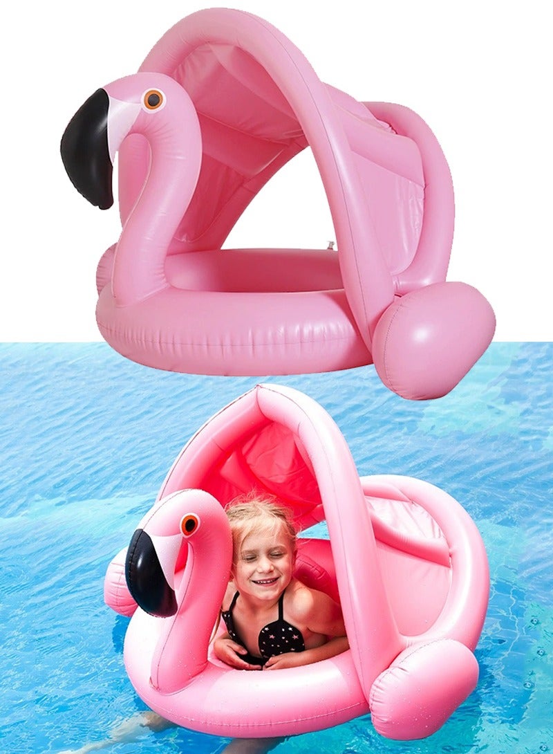 TAPIT Baby Pool Swim Float with Canopy Inflatable Outdoor Swimming Ring Seat, Pink Flamingo Swimming Ring for Kids Infant Toddler 1-4 Years Old (Pink Flamingo) - Image 1