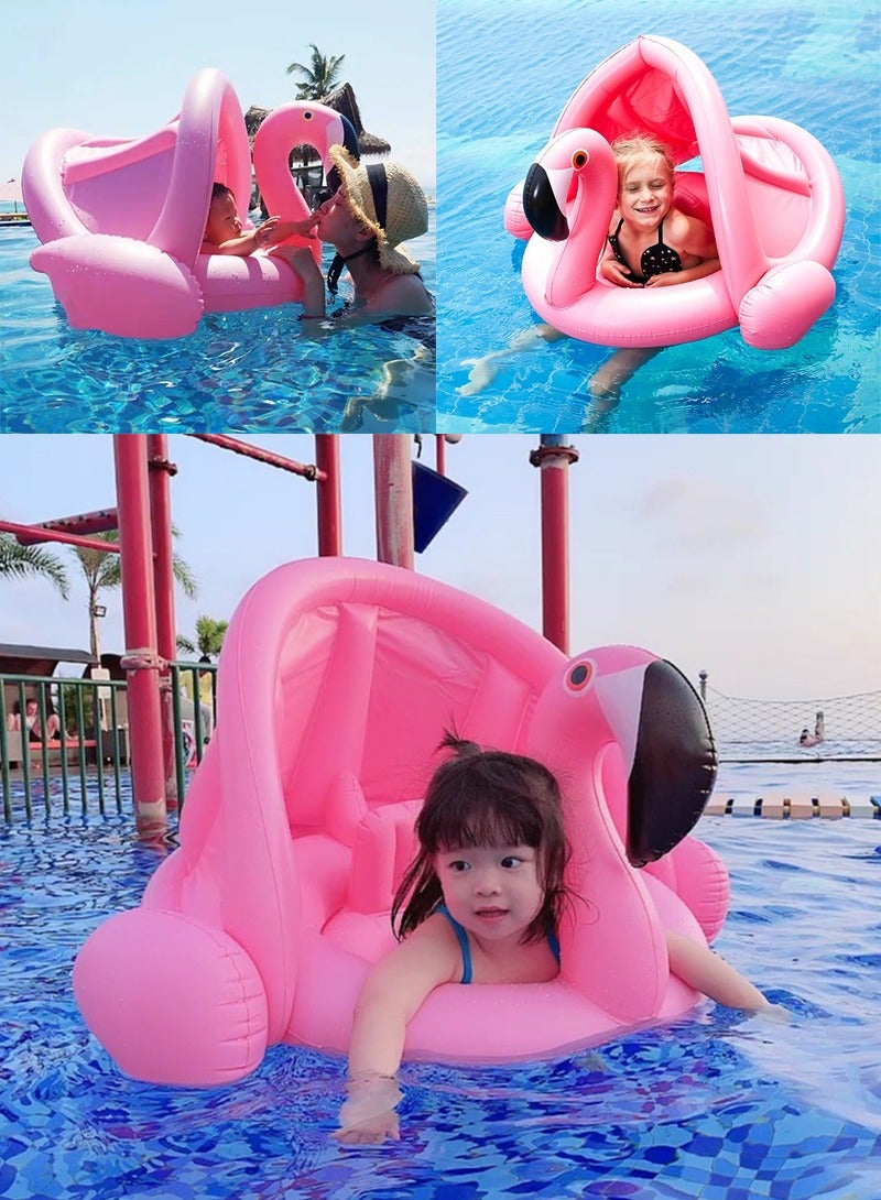 TAPIT Baby Pool Swim Float with Canopy Inflatable Outdoor Swimming Ring Seat, Pink Flamingo Swimming Ring for Kids Infant Toddler 1-4 Years Old (Pink Flamingo) - Image 2