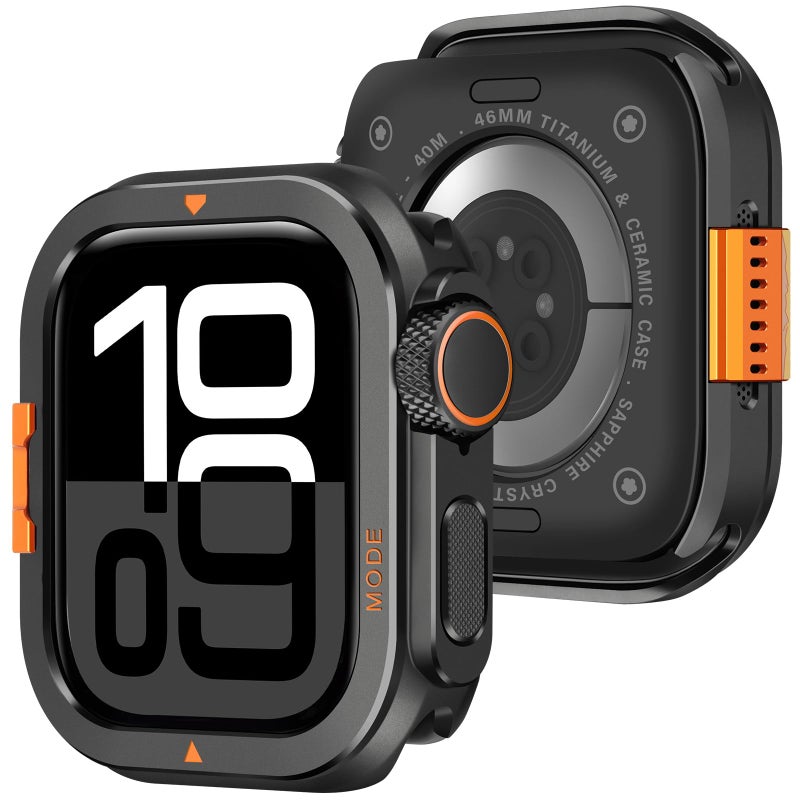 Amizee Metal Case Compatible with Apple Watch Series 11/10 46mm Case with Back Cover, Rugged Protective Bumper Cover for iWatch 46mm, Black - Image 1