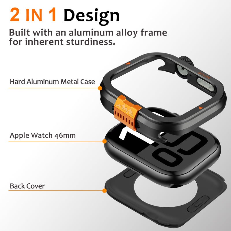 Amizee Metal Case Compatible with Apple Watch Series 11/10 46mm Case with Back Cover, Rugged Protective Bumper Cover for iWatch 46mm, Black - Image 3
