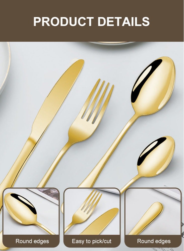 Perfii 24 Piece Gold Silverware Set Service for 4, Premium Stainless Steel Flatware, Mirror Polished Tableware for Home Kitchen, Dishwasher Safe Eating Utensils - Image 2