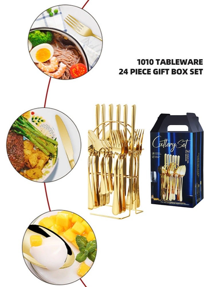 Perfii 24 Piece Gold Silverware Set Service for 4, Premium Stainless Steel Flatware, Mirror Polished Tableware for Home Kitchen, Dishwasher Safe Eating Utensils - Image 3
