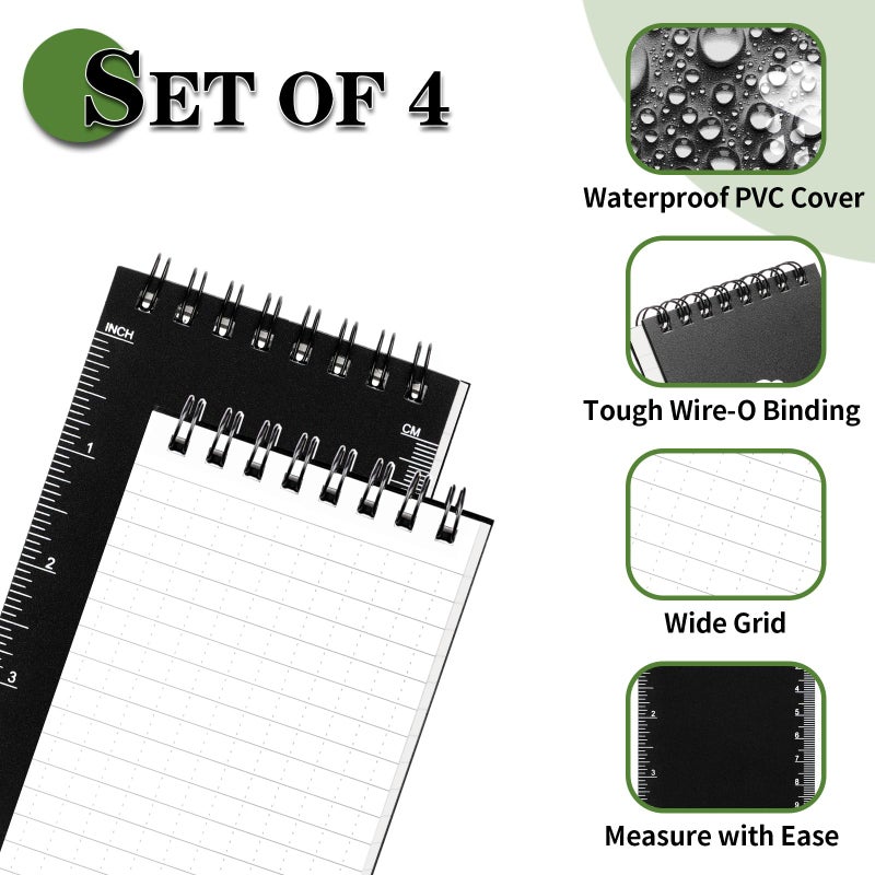 COIDEA Waterproof Notebook, 4 Pack Top-Spiral Pocket Notepad, 3" x 5" Weatherproof NotePad, All Weather Police Pocket Notebook Little Memo Steno Note Pads for Outdoor Office School Recording, Black - Image 2