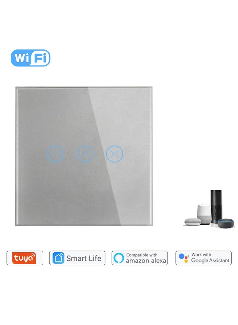 Smart WiFi Curtain Switch with Touch Glass Panel, Neutral Wire Required, Compatible with Alexa and Google Home, Touch & App Remote Control, Timing Function & Voice Control (Grey) - Image 2