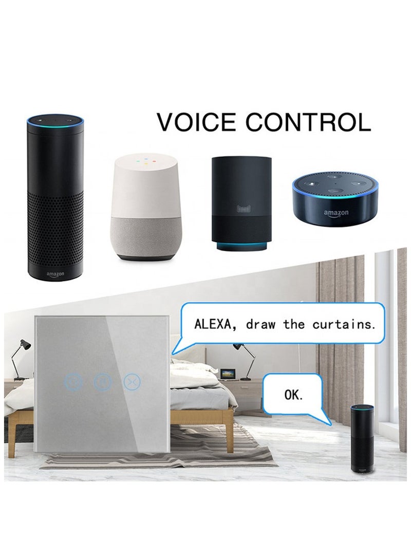 Smart WiFi Curtain Switch with Touch Glass Panel, Neutral Wire Required, Compatible with Alexa and Google Home, Touch & App Remote Control, Timing Function & Voice Control (Grey) - Image 3