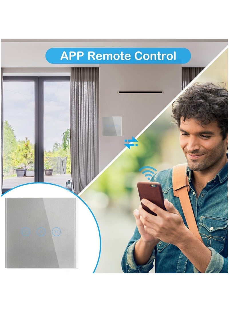 Smart WiFi Curtain Switch with Touch Glass Panel, Neutral Wire Required, Compatible with Alexa and Google Home, Touch & App Remote Control, Timing Function & Voice Control (Grey) - Image 5