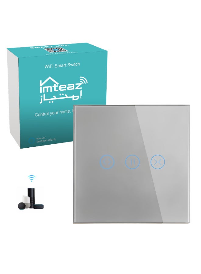 Imteaz Smart WiFi Curtain Switch with Touch Glass Panel, Neutral Wire Required, Compatible with Google Home, Touch & App Remote Control, Timing Function & Voice Control (Grey) - Image 1