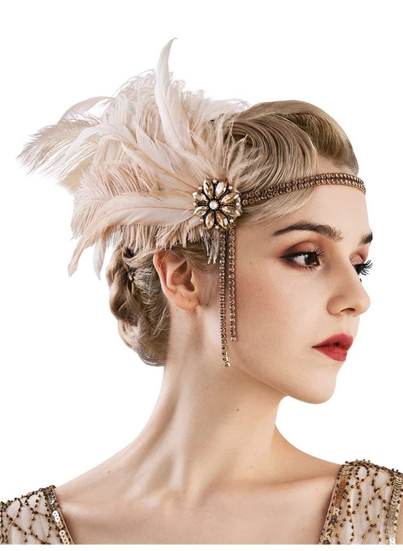 1920 Flapper Headband with Feathers and Rhinestones – Art Deco Headpiece for Gatsby Party, Wedding, and Prom - Image 1